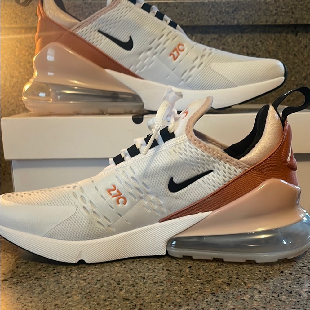 Nike Air Max 270 White and Bronze Sneakers